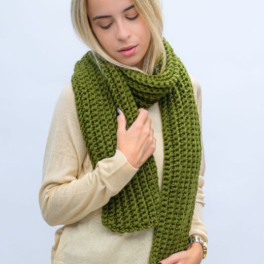 Εικόνα της Μακρύ πλεκτό κασκόλ λαδί