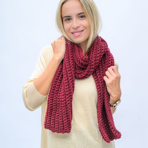 Picture of Handmade long burgundy crochet scarf