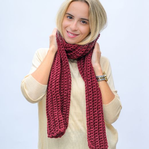 Picture of Handmade long burgundy crochet scarf