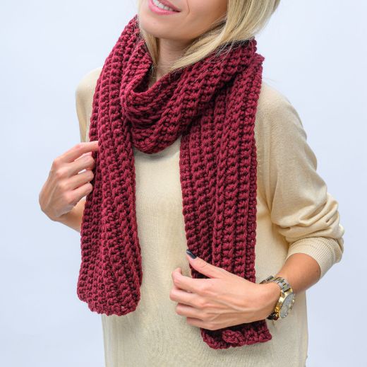Picture of Handmade long burgundy crochet scarf