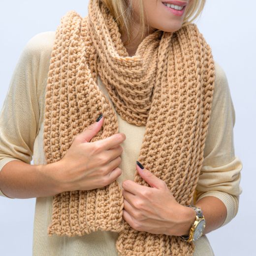 Picture of Handmade long beige crochet scarf