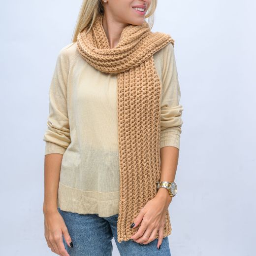 Picture of Handmade long beige crochet scarf