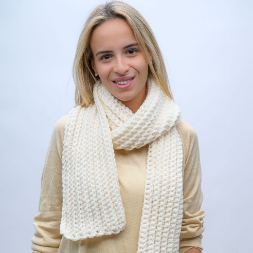 Picture of Handmade long ivory crochet scarf
