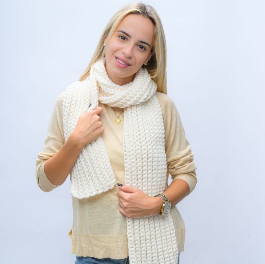 Picture of Handmade long ivory crochet scarf
