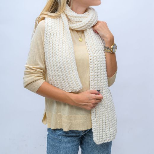 Picture of Handmade long ivory crochet scarf