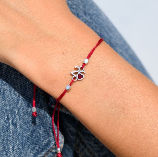 Εικόνα της Σετ βραχιόλι και λαστιχάκι κόκκινο καρό