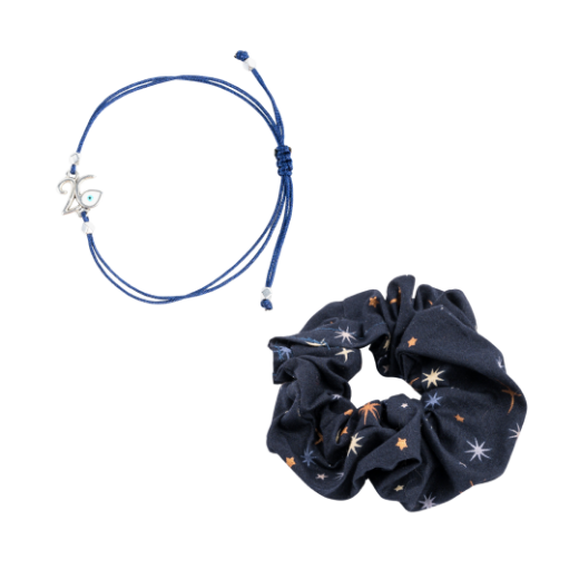 Εικόνα της Σετ βραχιόλι και λαστιχάκι μπλε αστέρια