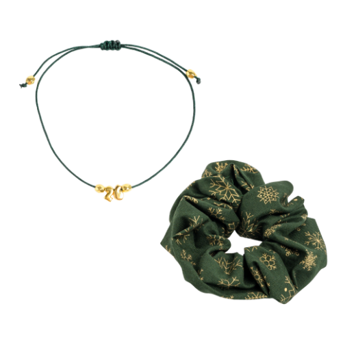 Εικόνα της Σετ βραχιόλι και λαστιχάκι πράσινα αστέρια