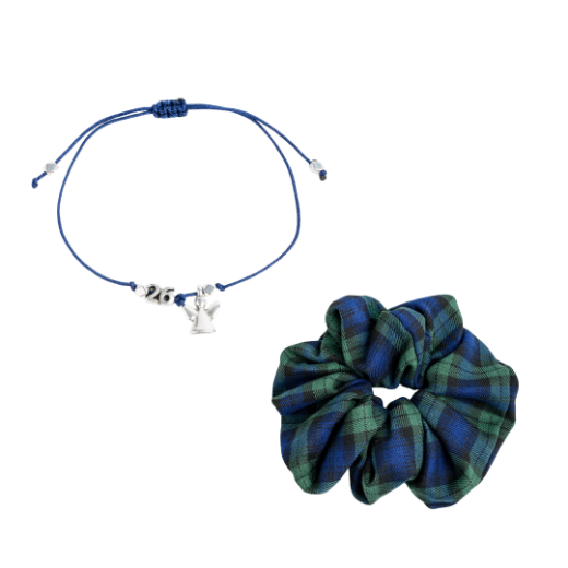 Εικόνα της Σετ βραχιόλι και λαστιχάκι μπλε καρό