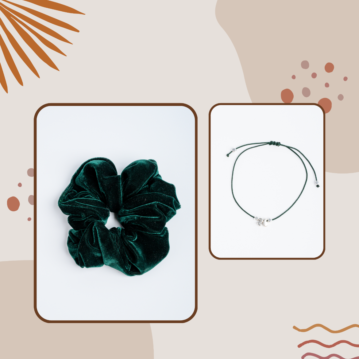 Εικόνα της Σετ βραχιόλι και λαστιχάκι πράσινο βελούδο