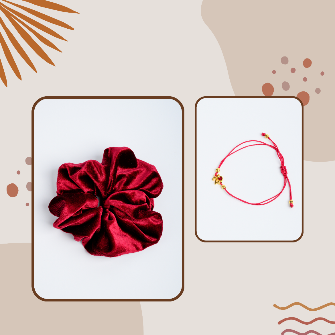 Εικόνα της Σετ βραχιόλι και λαστιχάκι κόκκινο βελούδο