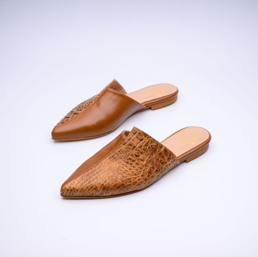 Picture of Mules tobacco leather flat
