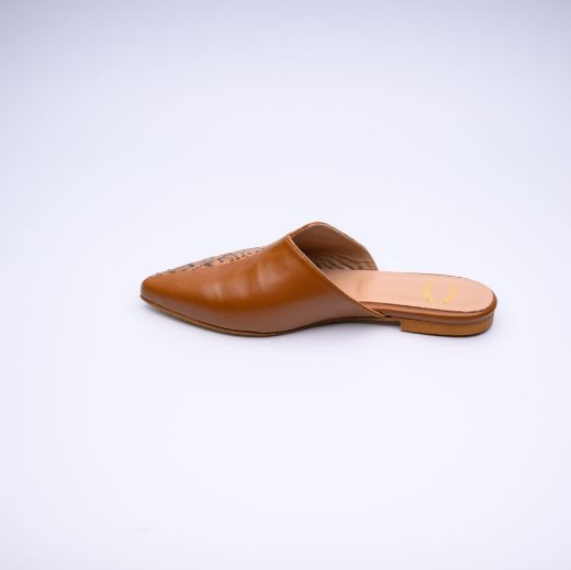 Picture of Mules tobacco leather flat