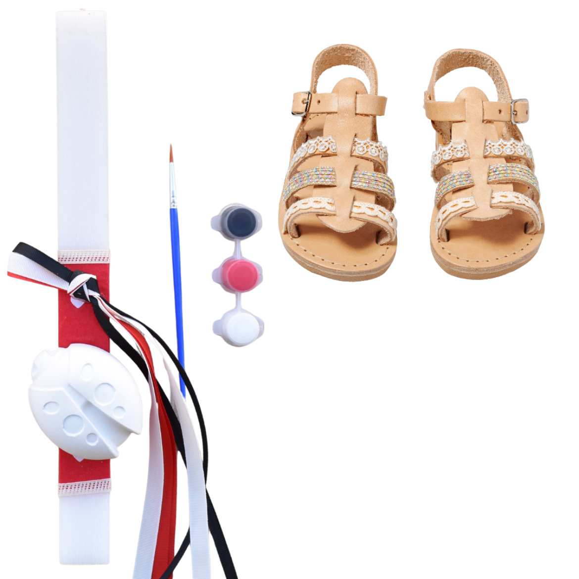 Picture of Set sandals and easter candle ladybug