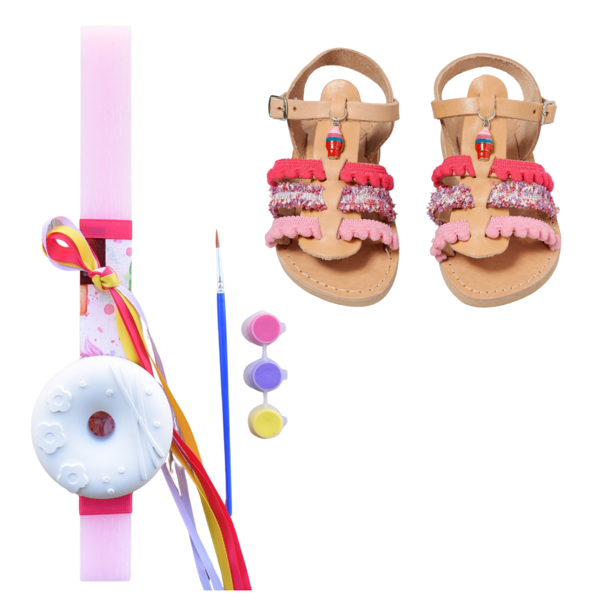 Picture of Set sandals and easter candle donut pink