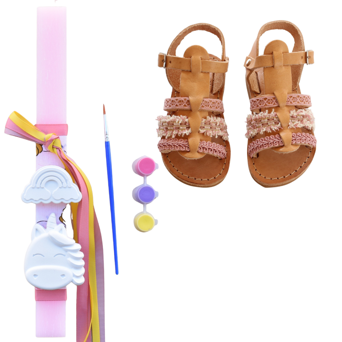 Picture of Set sandals and easter candle unicorn and rainbow
