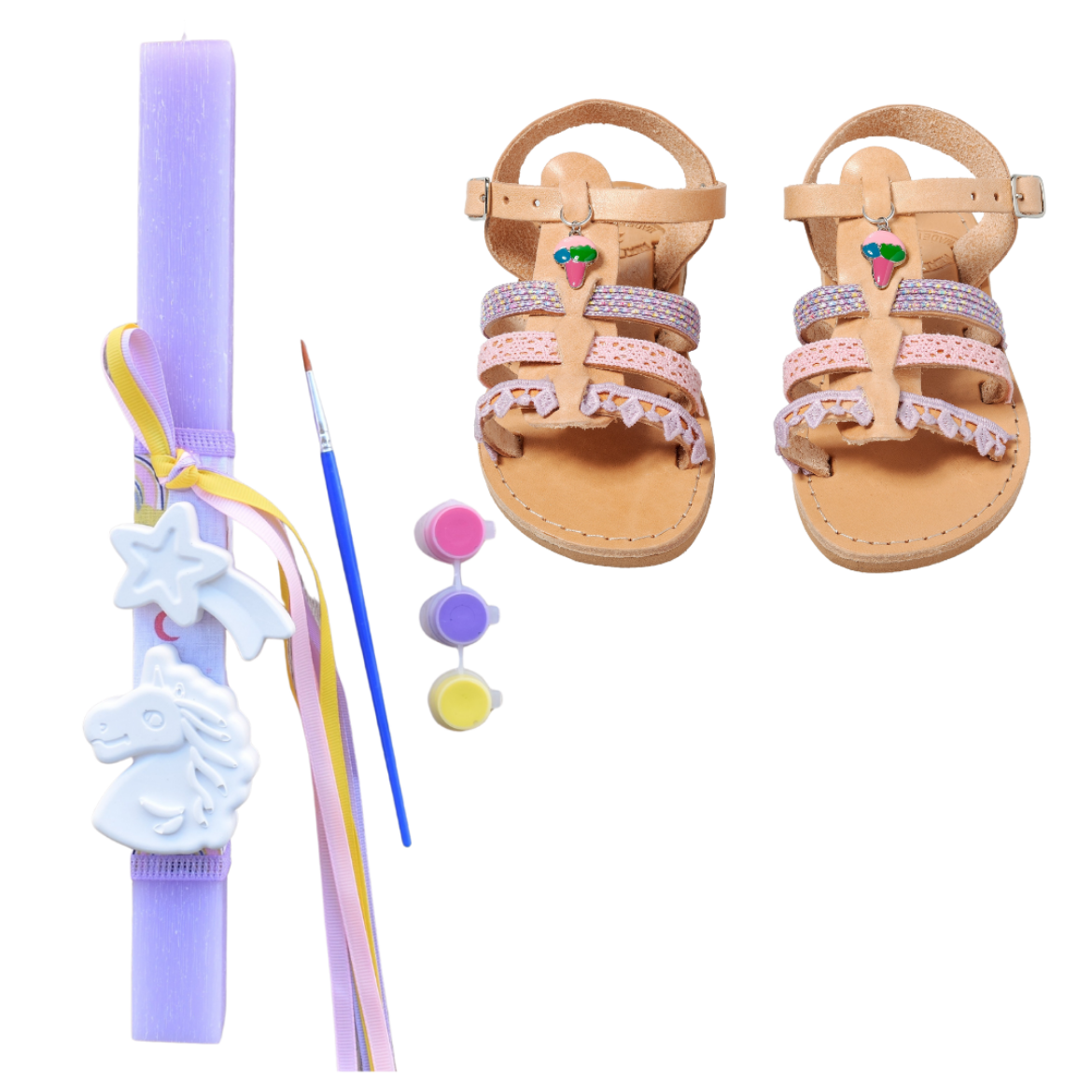 Picture of Set sandals and easter candle unicorn and star