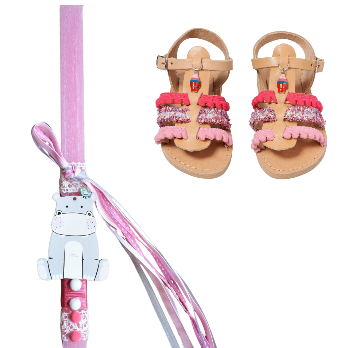Picture of Set sandals and easter candle hippo
