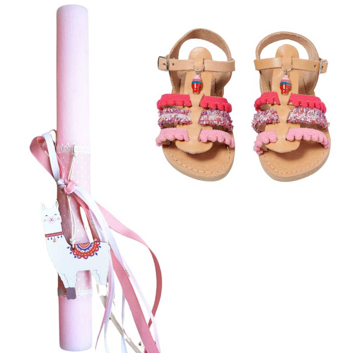 Picture of Set sandals and easter candle llama