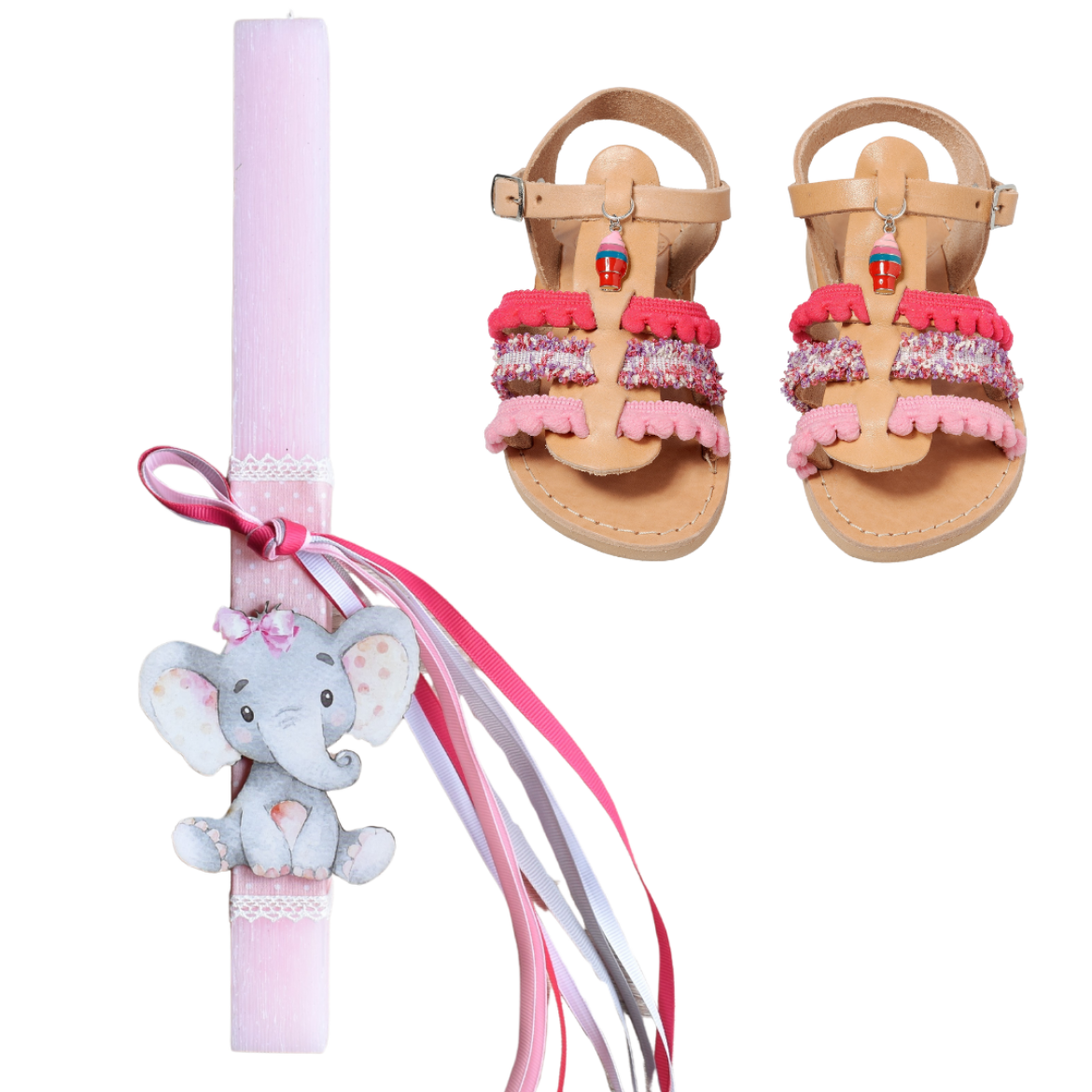 Picture of Set sandals and easter candle elephant pink 
