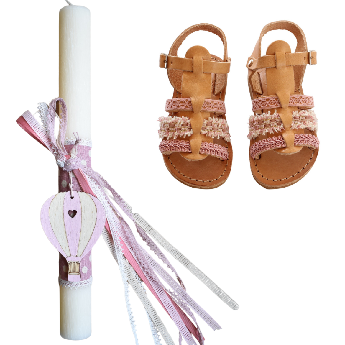 Picture of Set sandals and easter candle hot air balloon