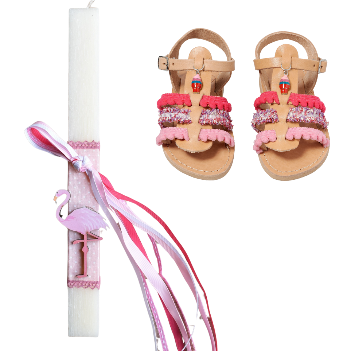 Picture of Set sandals and easter candle flamingo