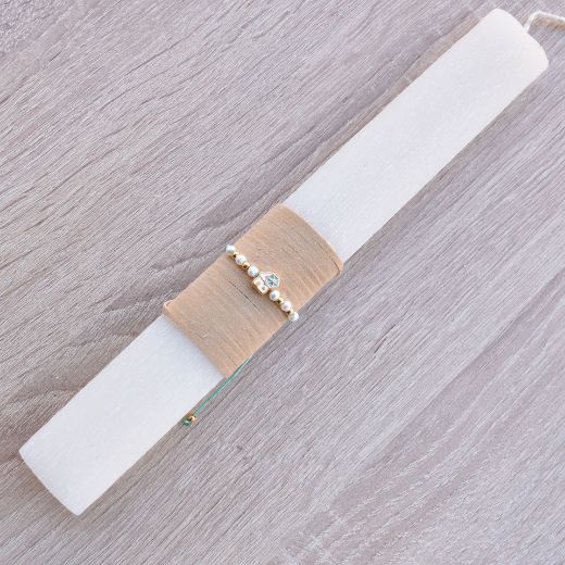 greek easter lambada candle for woman in beige color with windmill bracelet jewelry, easter candles women's design
