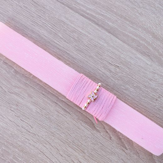 greek easter lambades candles for women in pink color with metal windmill bracelet jewelry, orthodox easter candle for woman design