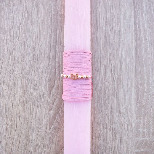 greek orthodox easter lambatha for women in pink color with metal butterfly bracelet jewelry, greek easter lambada candle woman's design