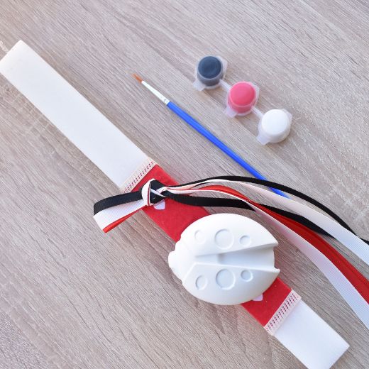 greek easter lambathes for girl in red color with ladybug theme, orthodox easter candle for girls design