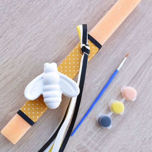 πασχαλινές λαμπάδες για κορίτσια σε κίτρινο χρώμα με μελισσούλα, λαμπάδες χειροποίητες για κορίτσια