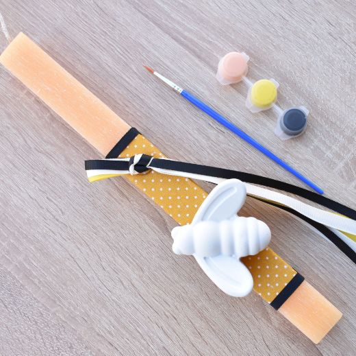 greek easter lambades for girl in yellow color with bee theme, orthodox easter candle for girls design