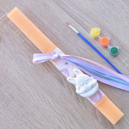 yellow greek easter lambada candle for girls with bunny decoration, lambathes easter girls style