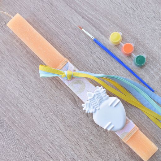 yellow greek easter lambada candle for kids with carrot decoration, lambathes easter children's style
