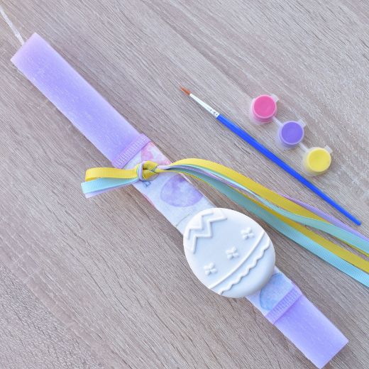 lilac greek easter lambada candle for girl with egg decoration, easter lambades girls style