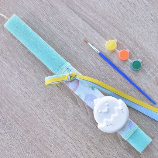 mint green greek easter lambada candle for kids with chick decoration, easter lambades children's style