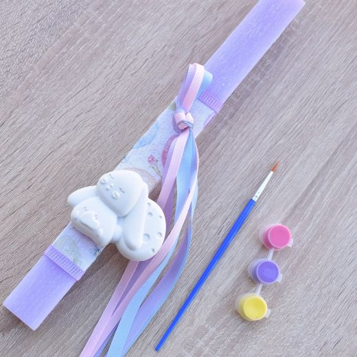 lilac greek easter lambada candle for girl with bunny decoration, easter lambades girls style