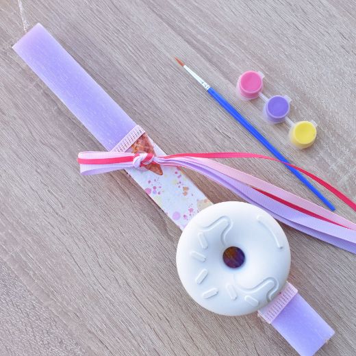 lilac greek easter lambada candle for girls with donut decoration, lambatha candles girls style