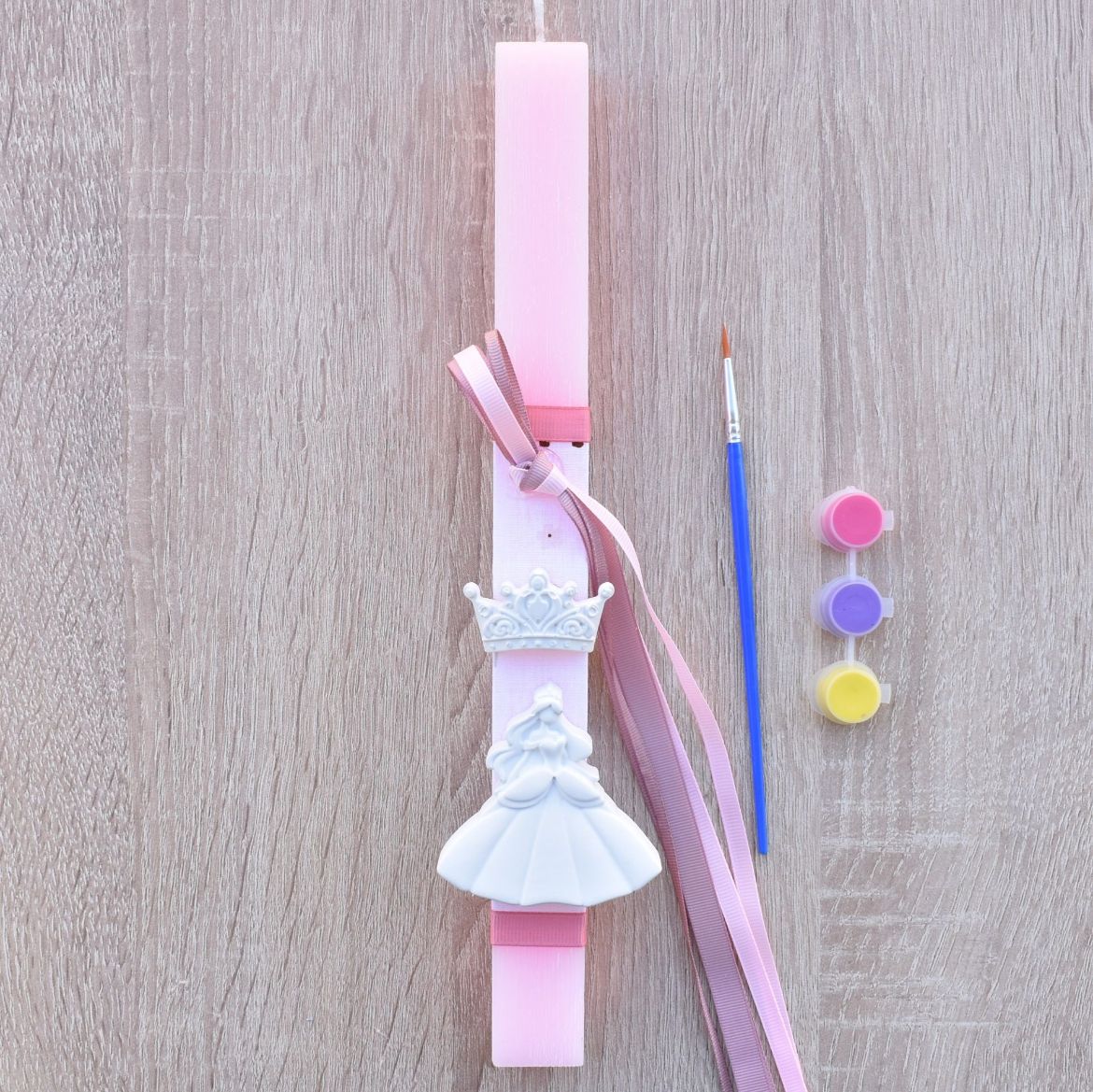 ροζ κοριτσίστικη πασχαλινή λαμπάδα με διακοσμητικό πριγκίπισσα σε ρομαντικό ύφος, λαμπάδες για κορίτσια