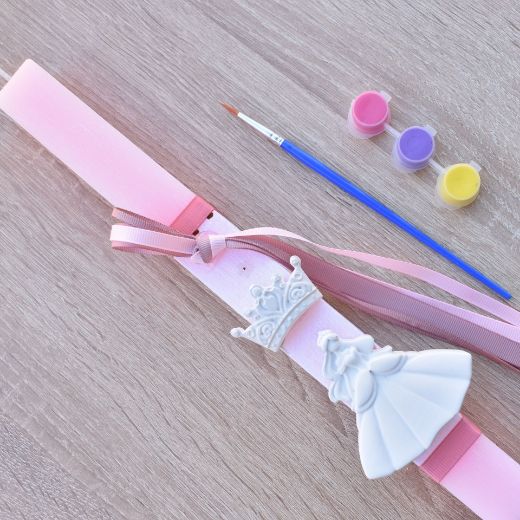 λαμπάδα πασχαλινή κορίτσι σε ροζ χρώμα με θέμα πριγκίπισσα, πασχαλινές λαμπάδες για κορίτσια