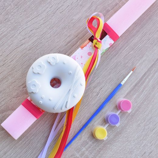 pink greek easter lambada candle for girls with donut decoration, lambathes easter girls style