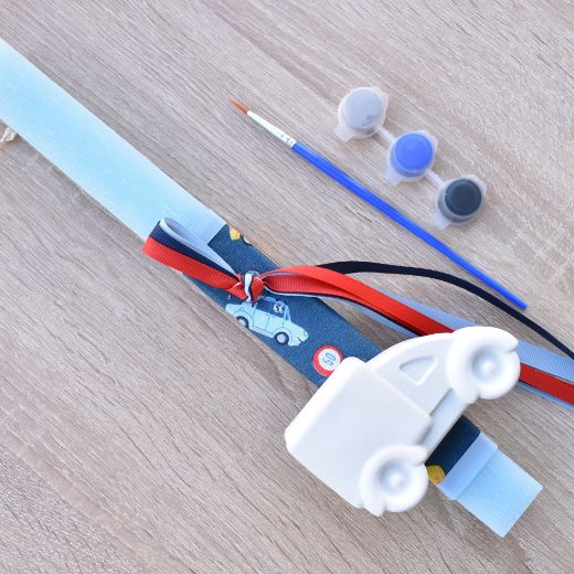 blue greek easter lambada candle for boy with truck decoration, easter lambathes boys style