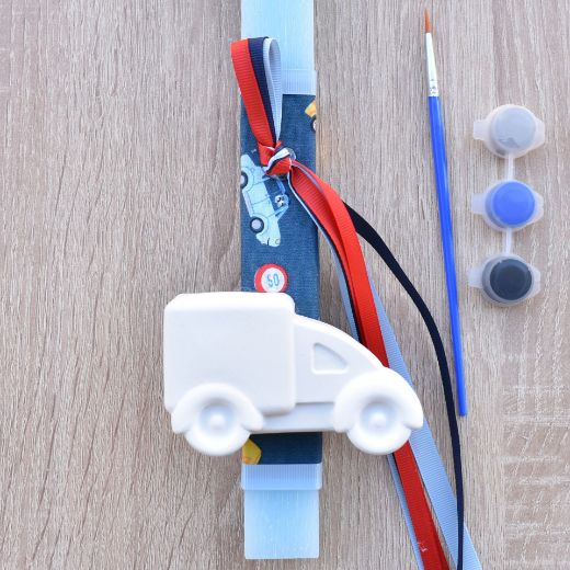 λαμπάδες πασχαλινές για αγόρια σε μπλε χρώμα με θέμα φορτηγό, λαμπάδες αγόρι