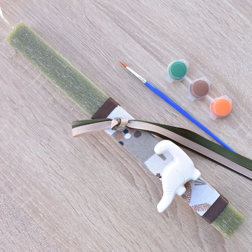 green greek easter lambada candle for boys with dinosaur decoration, lambathes easter boys style