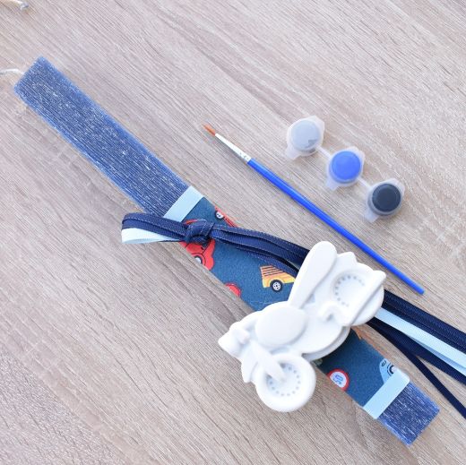 blue greek easter lambada candle for boy with motorcycle decoration, easter lambades boys style