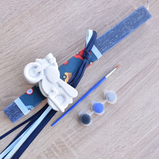 greek easter lambathes for boys in blue color with motorcycle theme, orthodox easter candle for boy design