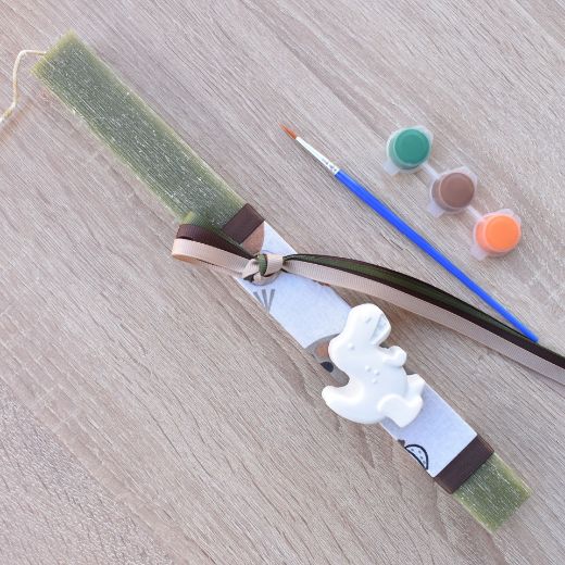 green greek easter lambada candle for boys with dinosaur decoration, lambathes easter boys style