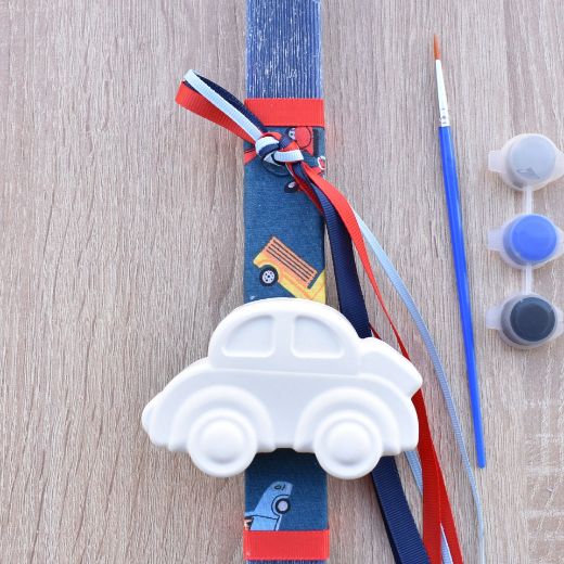 παιδικές λαμπάδες για αγόρια σε μπλε χρώμα με θέμα αυτοκίνητο, λαμπάδες πασχαλινές για αγόρια