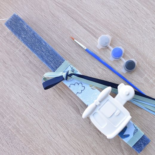 greek easter lambades for boy in blue color with helicopter theme, orthodox easter candle for boys design