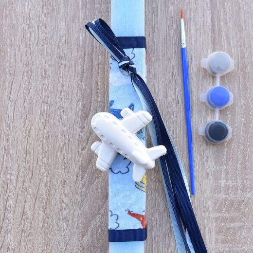 πρωτότυπες λαμπάδες για αγόρια σε μπλε χρώμα με αεροπλάνο, πασχαλινές λαμπάδες για αγόρι